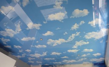 Fotodruck-Spanndecke mit Wolkenhimmel und Möwen-Motiv – Beispiel für Spanndecken in Delbruck und Umgebung